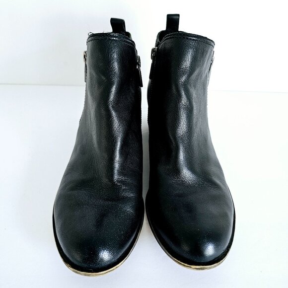 Lucky Brand Black Leather Ankle Boots Zipper Closure Low Block Heel 7.5~BO154.2 - Picture 2 of 8